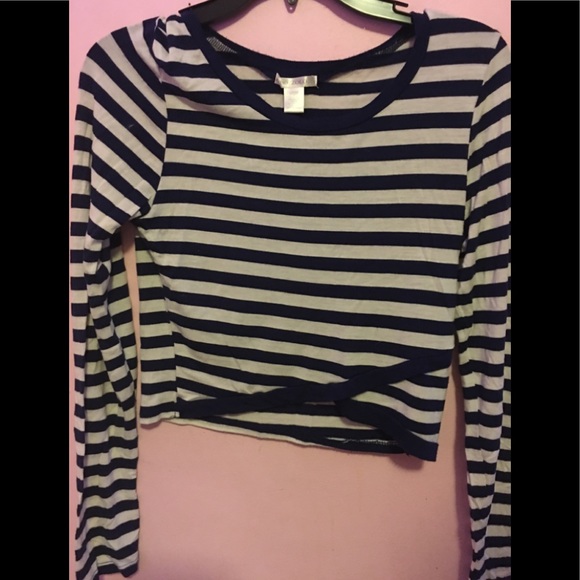 Blue and White Long Sleeve Crop Top | Large - Picture 1 of 1